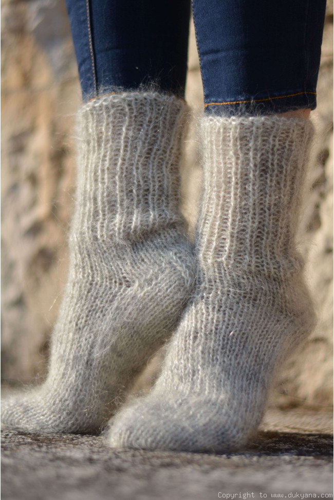 Handmade mohair socks knitted in heather gray/SO45